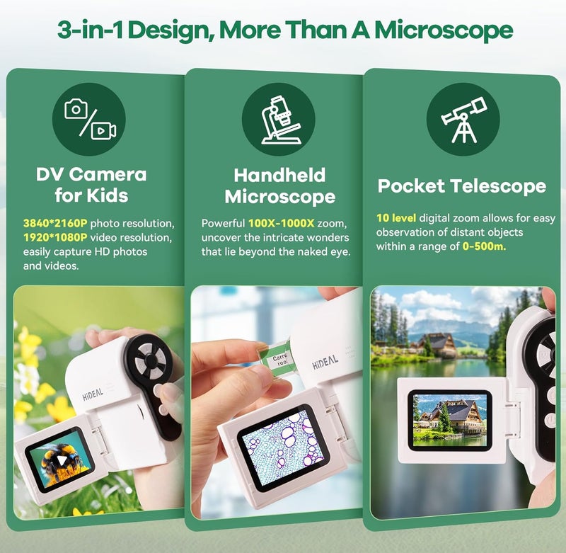 Hideal HP20 IPS Microscope for Kids: [3-in-1] [Easy and Fun] 2" Portable Handheld Microscope Miniscope, Pocket Mini Scope Educational Science Kit, Christmas Birthday Gifts for Kids, 32GB, White - Image 2